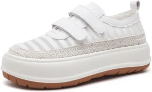 Women's Knitting Two Adjustable Hook Loop Thick-Soled Sports Casual Shoes Round Toe Non-Slip Shock Absorbing Heighten Running Sport Shoes Summer Fashion Breathable Walking Shoes