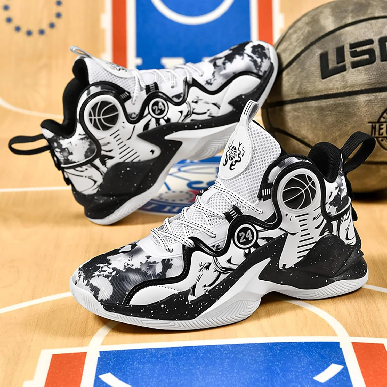 Women's Men's Basketball Shoes No-Slip Breathable Outdoor Shoes Fashion Graffiti Training Shoes