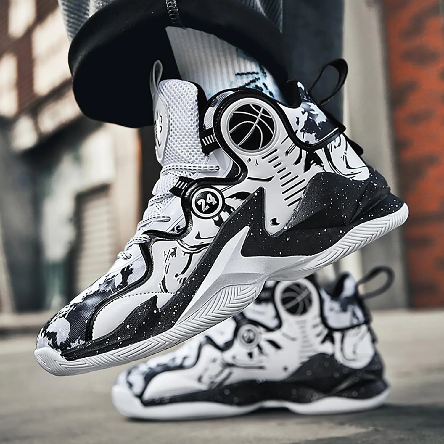 Women's Men's Basketball Shoes No-Slip Breathable Outdoor Shoes Fashion Graffiti Training Shoes