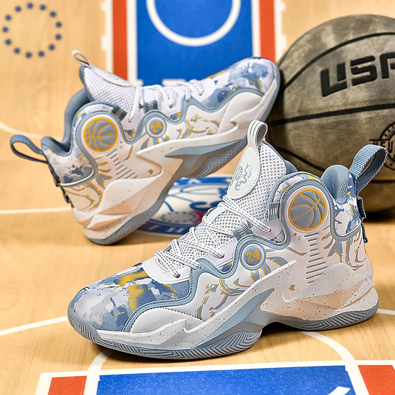 Women's Men's Basketball Shoes No-Slip Breathable Outdoor Shoes Fashion Graffiti Training Shoes