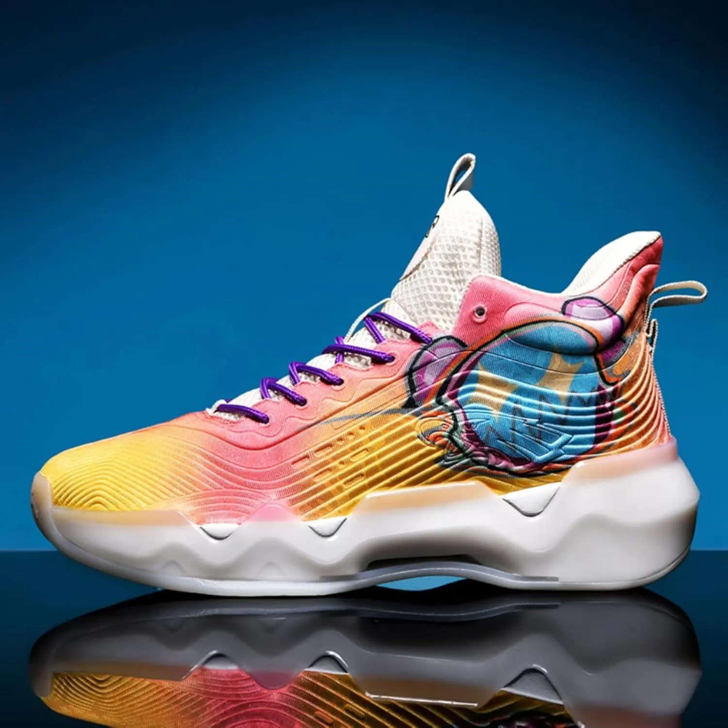Womens Noctilucent Colorful Painting Basketball Shoes Casual Fashion High Top Lace Up Running Sneakers Tennis Outdoor Sport Shoes