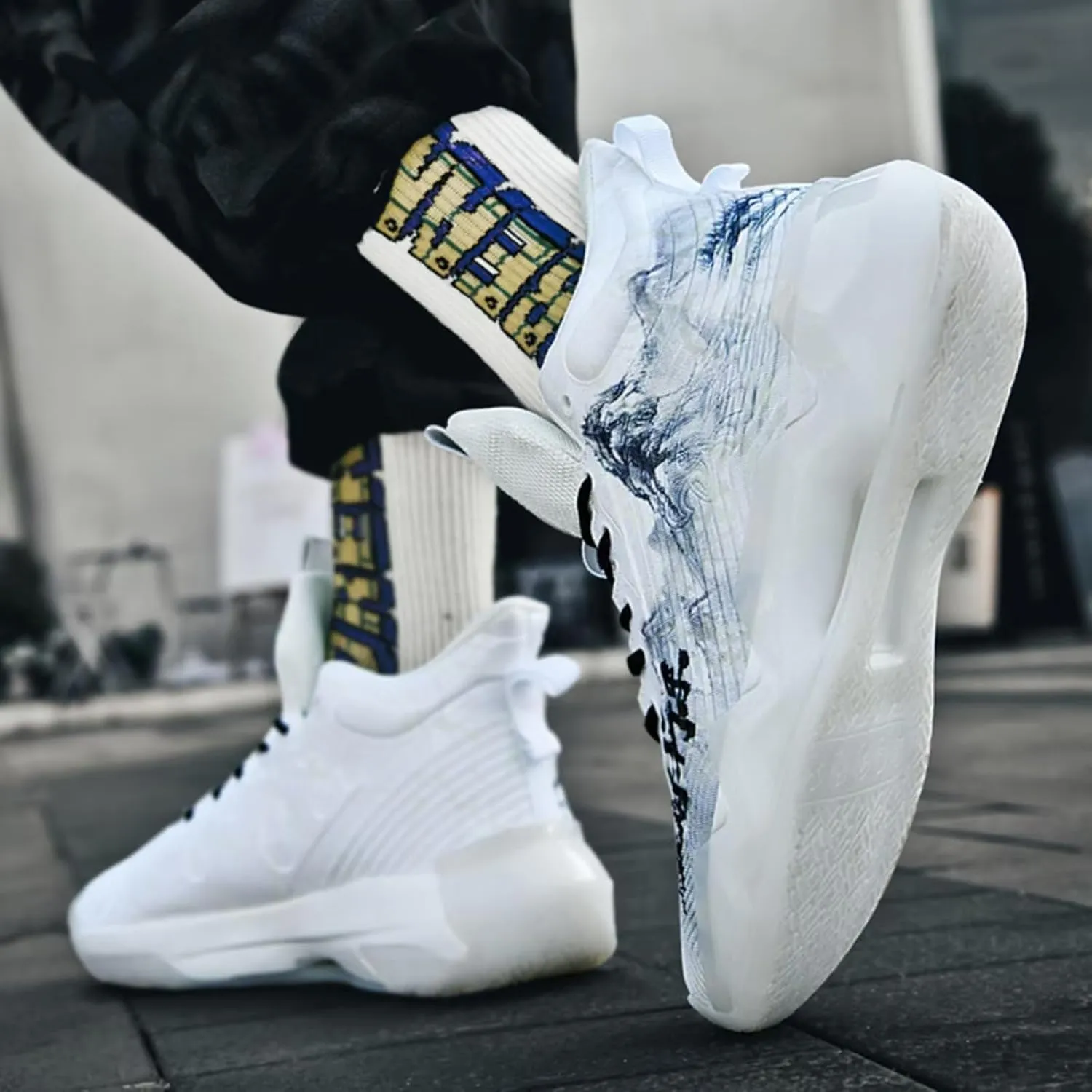 Womens Noctilucent Colorful Painting Basketball Shoes Casual Fashion High Top Lace Up Running Sneakers Tennis Outdoor Sport Shoes