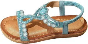 Women's Rhinestone Flat Sandals Bohemian Summer Beach Shoes Comfortable Non Slip Elastic Strap Dressy Casual Walking Sandals for Outdoor Vacation