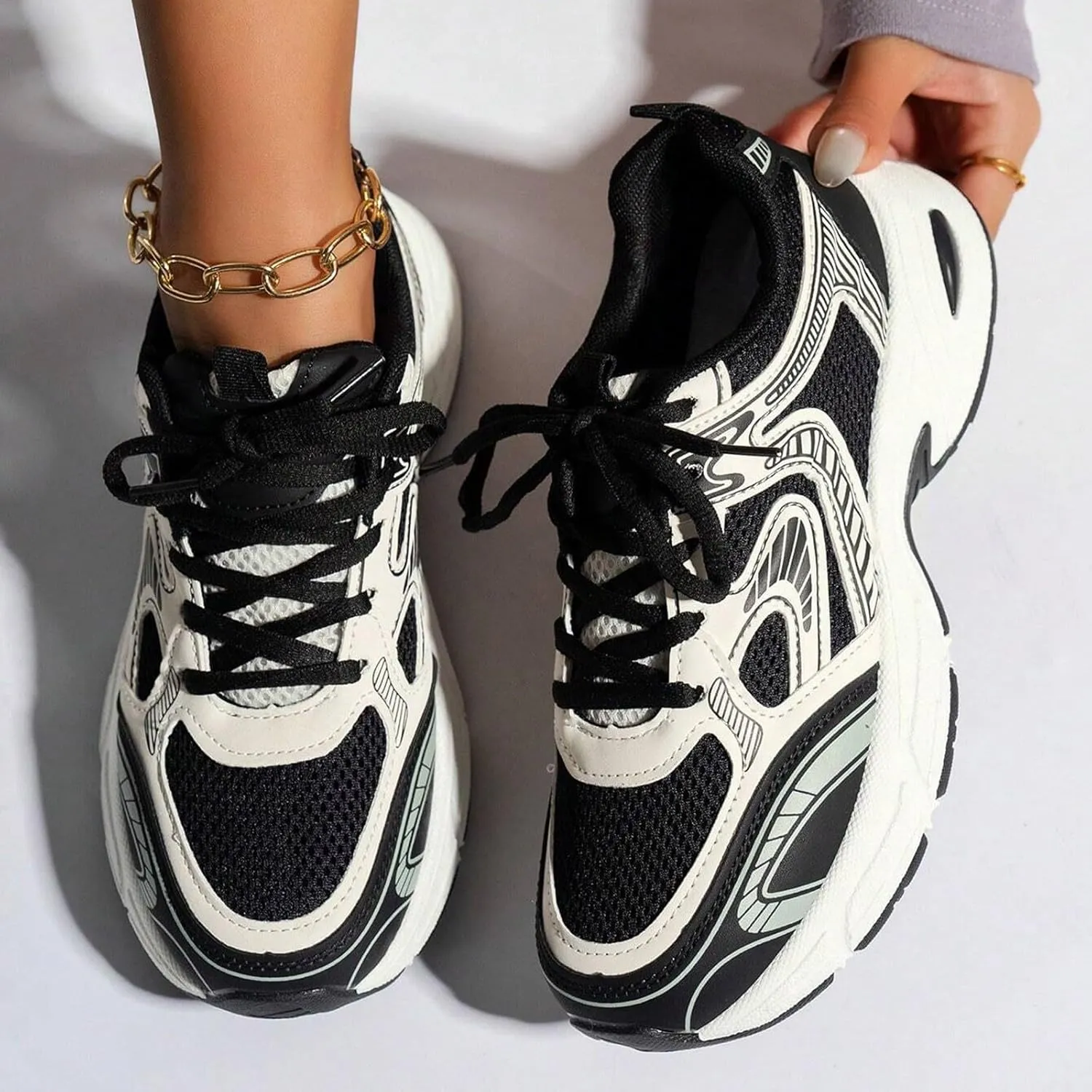 Womens Running Shoes Summer Breathable Lightweigt Cushioned Sneakers,Comfy Walking Shoes with Arch Support,Non Slip Thick Sole High Increasing Sneaker for Women Summer Workout Shoe Outdoor Hiking Gym