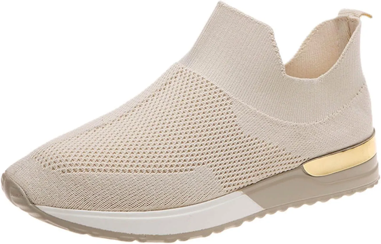 Women's Walking Shoes Ladies Fashion Solid Color Breathable Mesh Knitted Flat Casual Sports Shoes Sneakers Women