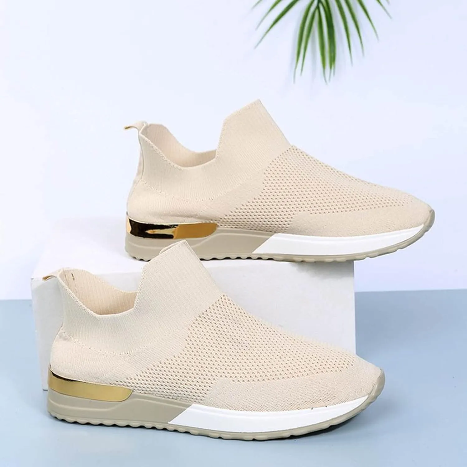 Women's Walking Shoes Ladies Fashion Solid Color Breathable Mesh Knitted Flat Casual Sports Shoes Sneakers Women