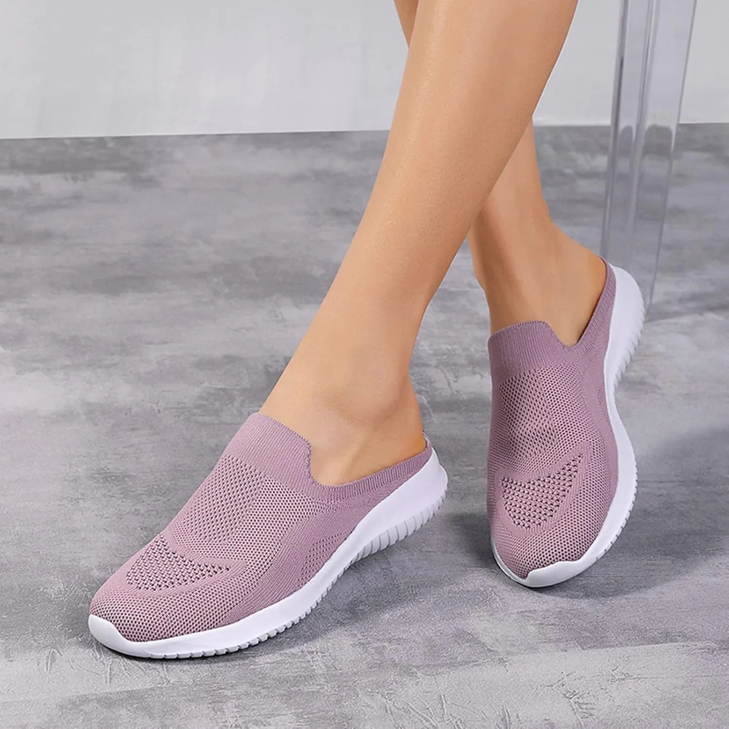 Womens Walking Tennis Shoes Slip-On Walking Sneakers Breathable Comfortable Sneakers Arch Support Backless Slippers