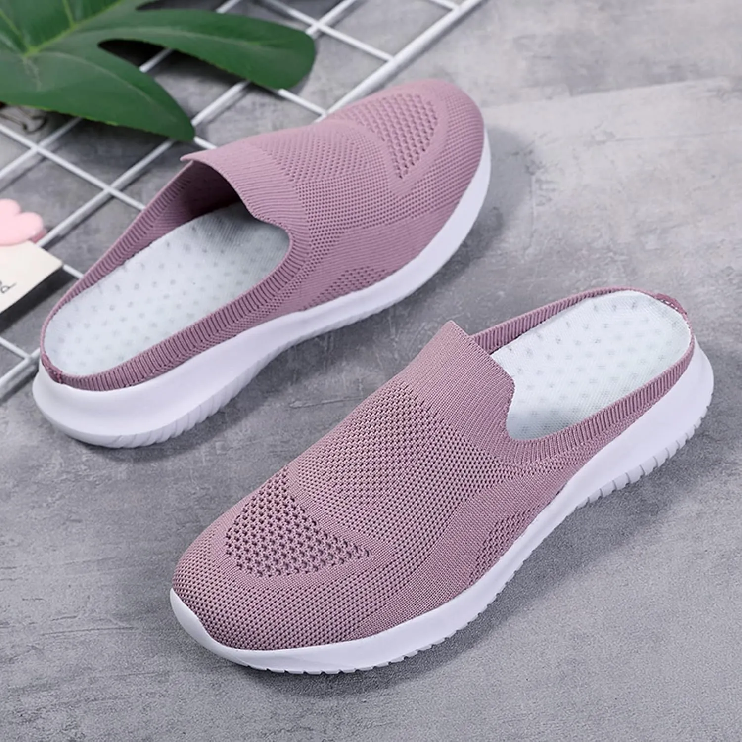 Womens Walking Tennis Shoes Slip-On Walking Sneakers Breathable Comfortable Sneakers Arch Support Backless Slippers