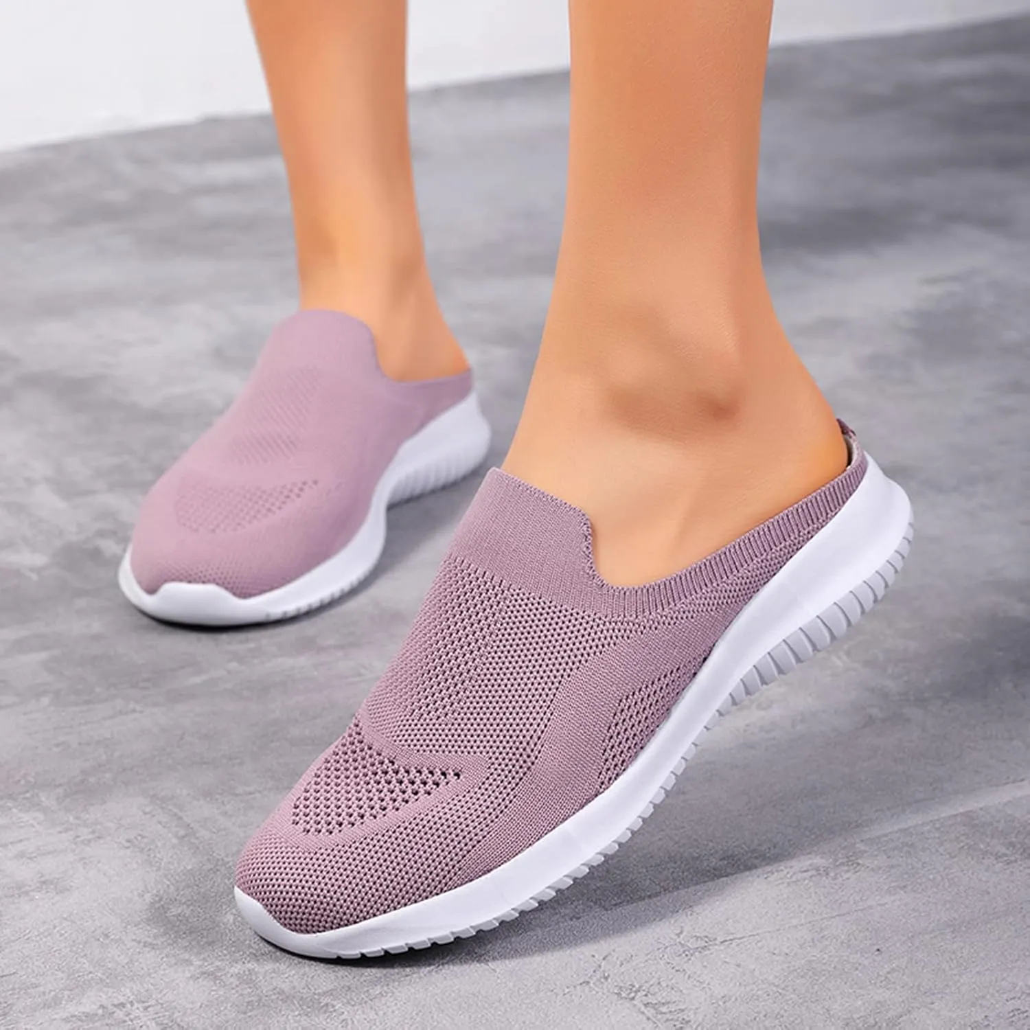 Womens Walking Tennis Shoes Slip-On Walking Sneakers Breathable Comfortable Sneakers Arch Support Backless Slippers
