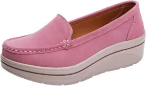 ZSpzx Comfy Platform Loafers for Women Slip On Round Toe Air Cushioned Jogging Shoes Arch Support Orthopedic Non Slip Walking Tennis Sneakers Wedge Boat Shoe Lightweight Footwear