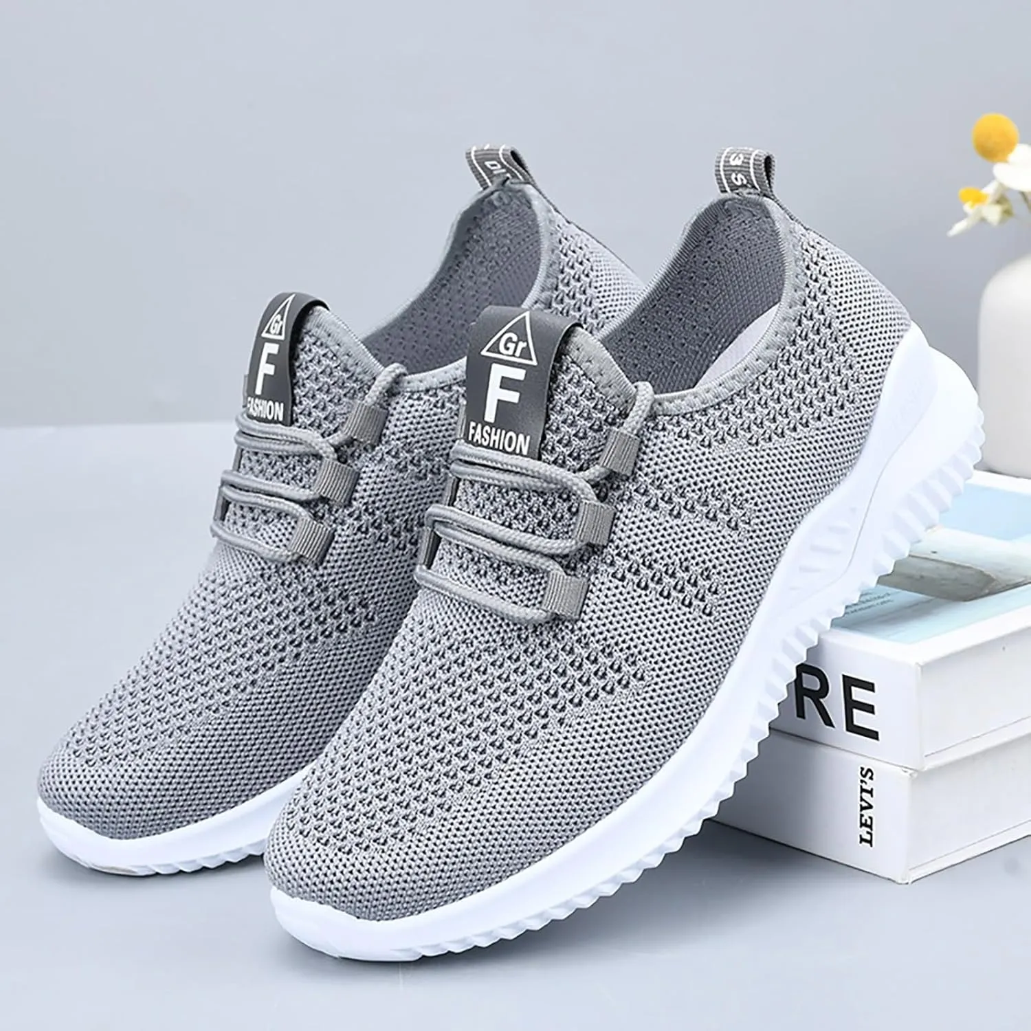 ZSpzx Comfy Sneakers for Women Arch Support Breathable Mesh Knit Air Cushioned Walking Shoes Non Slip Jogging Tennis Sneaker Lightweight Plantar Fasciitis Footwear for Gym Travel Daily Wear