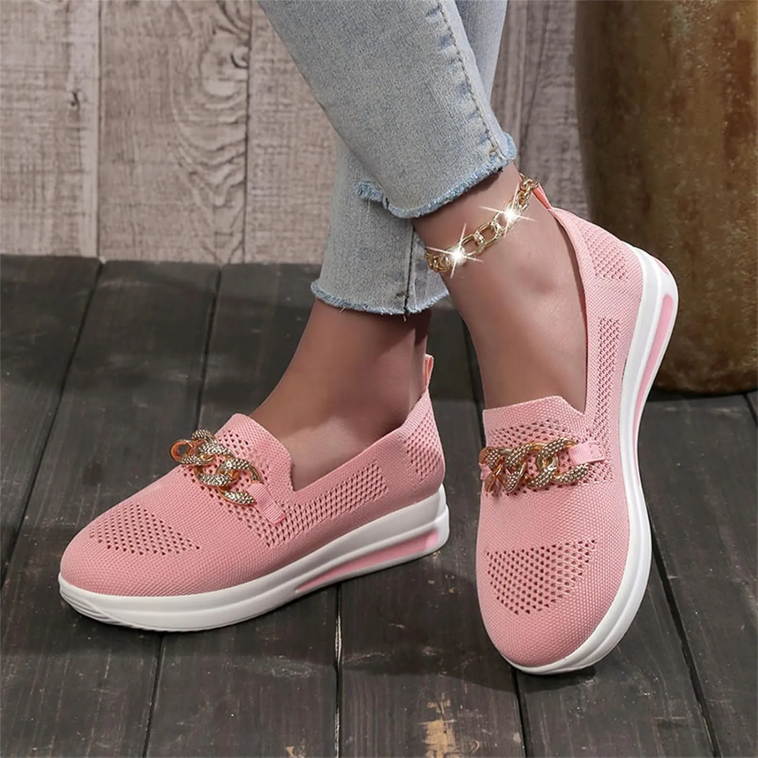 ZSpzx Loafers for Women Air Cushioned Mesh Flat Breathable Comfort Walking Sneakers Low Top Slip on Arch Support Casual Boat Shoes Elastic Athletic Shoe for Jogging Running Daily Wear
