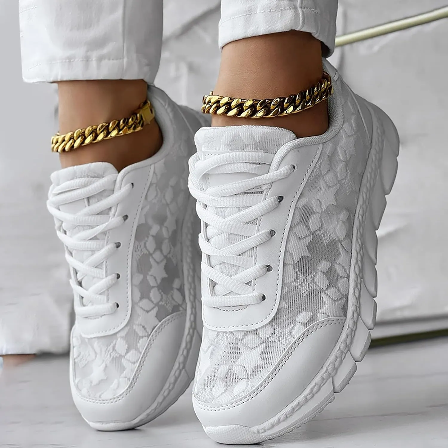 ZSpzx Summer Breathable Sneakers for Women Lace Up Casual Shoes Air Cushioned Orthopedic Non Slip Walking Tennis Sneaker Lightweight Mesh Comfy Plantar Fasciitis Footwear Daily Wear Wedge Shoe