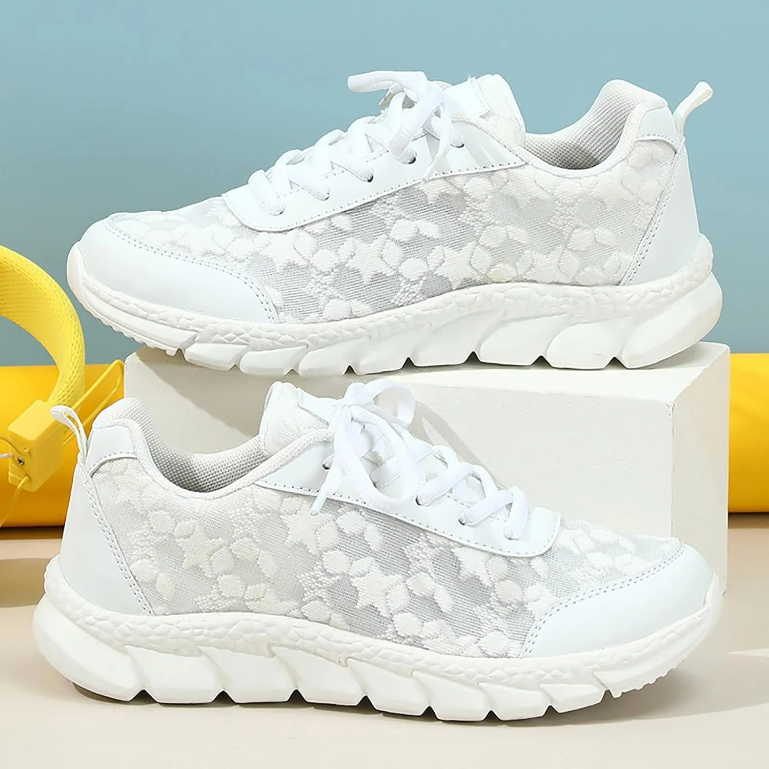 ZSpzx Summer Breathable Sneakers for Women Lace Up Casual Shoes Air Cushioned Orthopedic Non Slip Walking Tennis Sneaker Lightweight Mesh Comfy Plantar Fasciitis Footwear Daily Wear Wedge Shoe