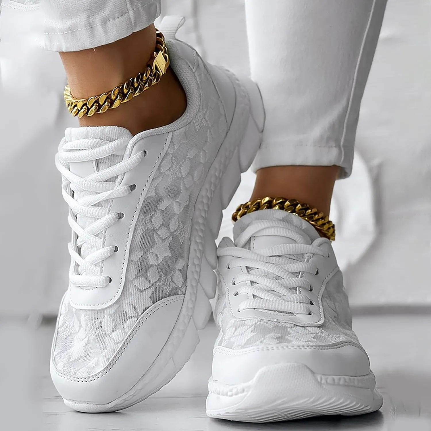 ZSpzx Summer Breathable Sneakers for Women Lace Up Casual Shoes Air Cushioned Orthopedic Non Slip Walking Tennis Sneaker Lightweight Mesh Comfy Plantar Fasciitis Footwear Daily Wear Wedge Shoe