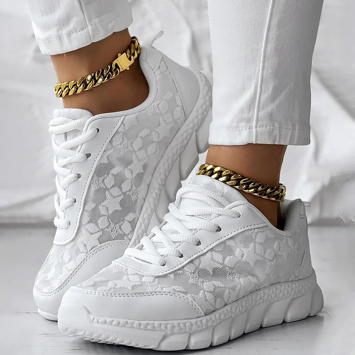 ZSpzx Summer Breathable Sneakers for Women Lace Up Casual Shoes Air Cushioned Orthopedic Non Slip Walking Tennis Sneaker Lightweight Mesh Comfy Plantar Fasciitis Footwear Daily Wear Wedge Shoe