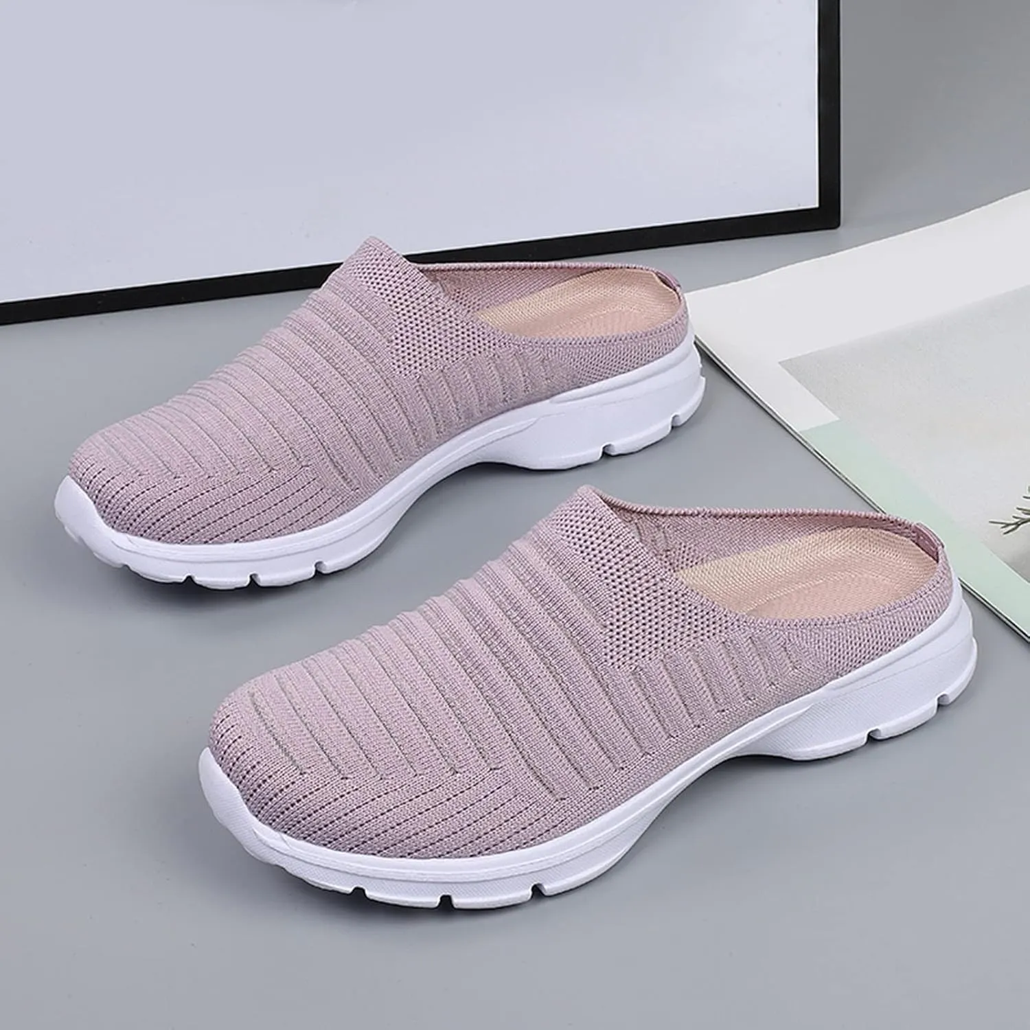 ZSpzx Womens Casual Shoes Slip On Low Top Mesh Breathable Air Cushioned Lightweight Slides Round Toe Memory Foam Closed Toe Comfortable Jogging Shoes Footwear for Daily Wear Outdoor Indoor