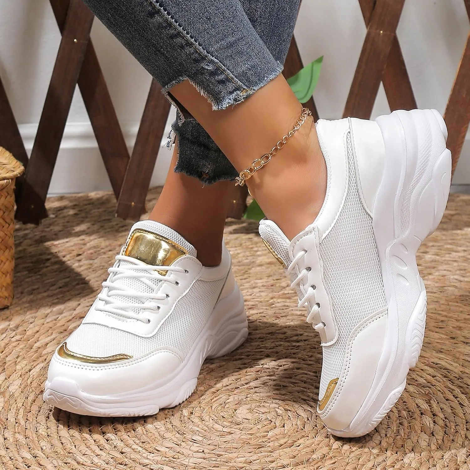 ZSpzx Women's Fashion Walking Sneakers Lace Up Slip On Arch Support Orthopedic Breathable Workout Running Wedge Shoes Casual Air Cushioned Jogging Tennis Sneaker for Plantar Fasciitis Daily Wear