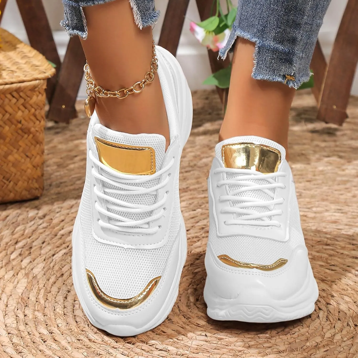 ZSpzx Women's Fashion Walking Sneakers Lace Up Slip On Arch Support Orthopedic Breathable Workout Running Wedge Shoes Casual Air Cushioned Jogging Tennis Sneaker for Plantar Fasciitis Daily Wear
