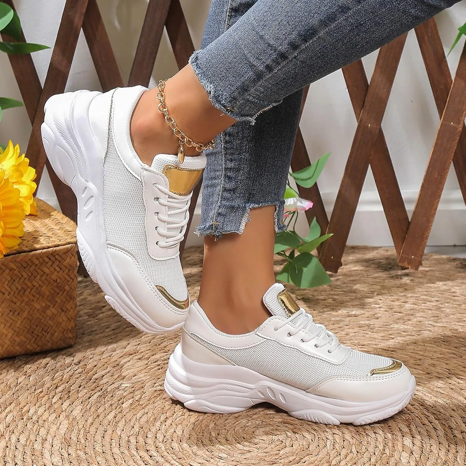 ZSpzx Women's Fashion Walking Sneakers Lace Up Slip On Arch Support Orthopedic Breathable Workout Running Wedge Shoes Casual Air Cushioned Jogging Tennis Sneaker for Plantar Fasciitis Daily Wear